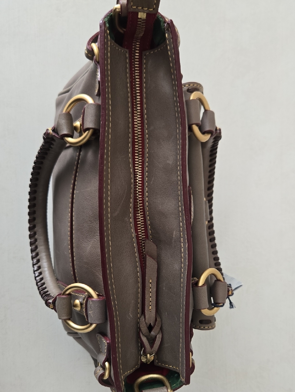 Dooney & Bourke Florentine Taupe Brown Medium Pocket Leather Satchel - Picture 7 of 10
